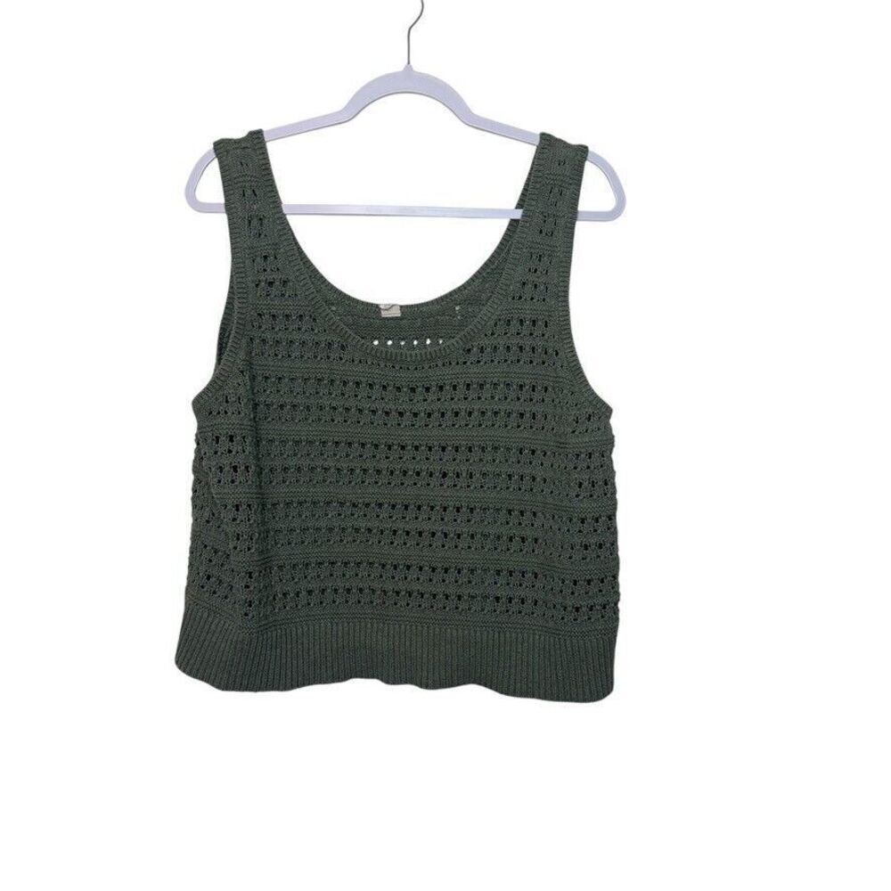 Old Navy Crochet Knit Sleeveless Sweater Vest Women's 2X‎ Green Whimsical Goth
